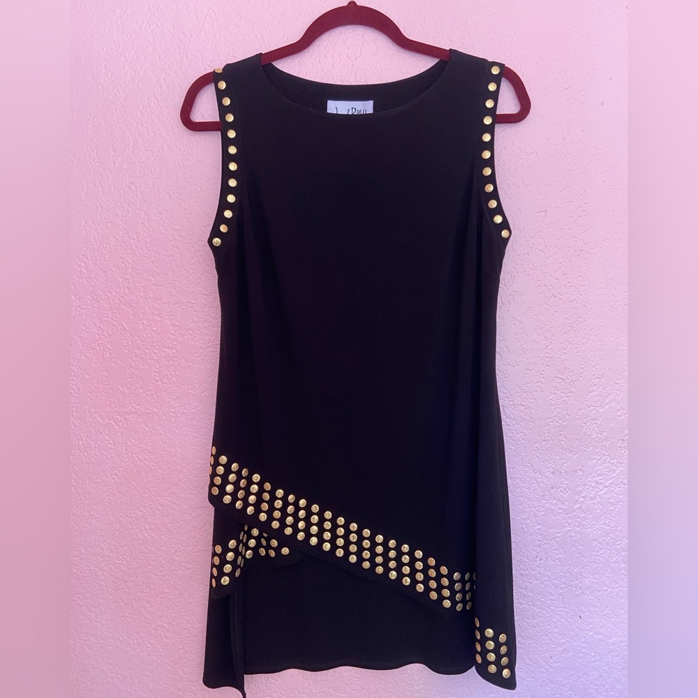 Joseph Ribkoff Black and Gold Asymmetrical Sheath Dress
